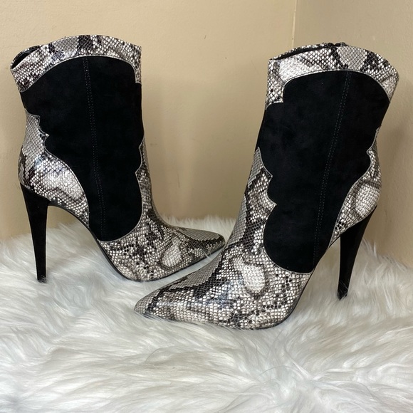 Capri Snake Print Suede Heel Bootie - Picture 2 of 7